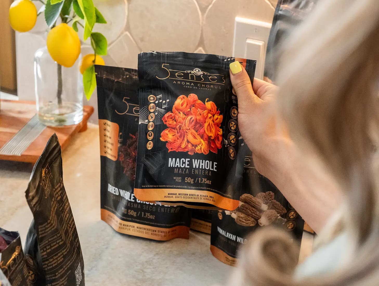 Taking a 5Senses pouch from the counter