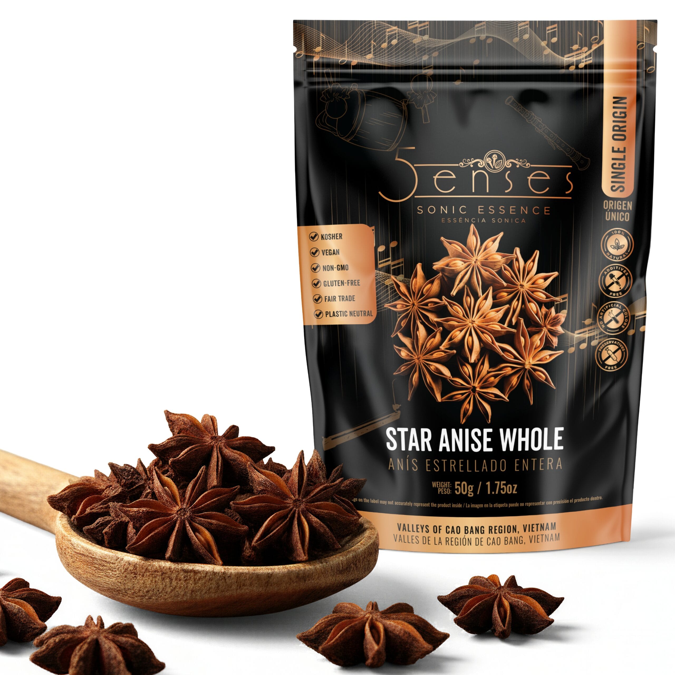 31 5Senses Star Anise Whole | Anís Estrellado | Sonic Essence | Single Origin, Non-GMO, Fairtrade, Kosher, Gluten-Free, Vegan - Image 1