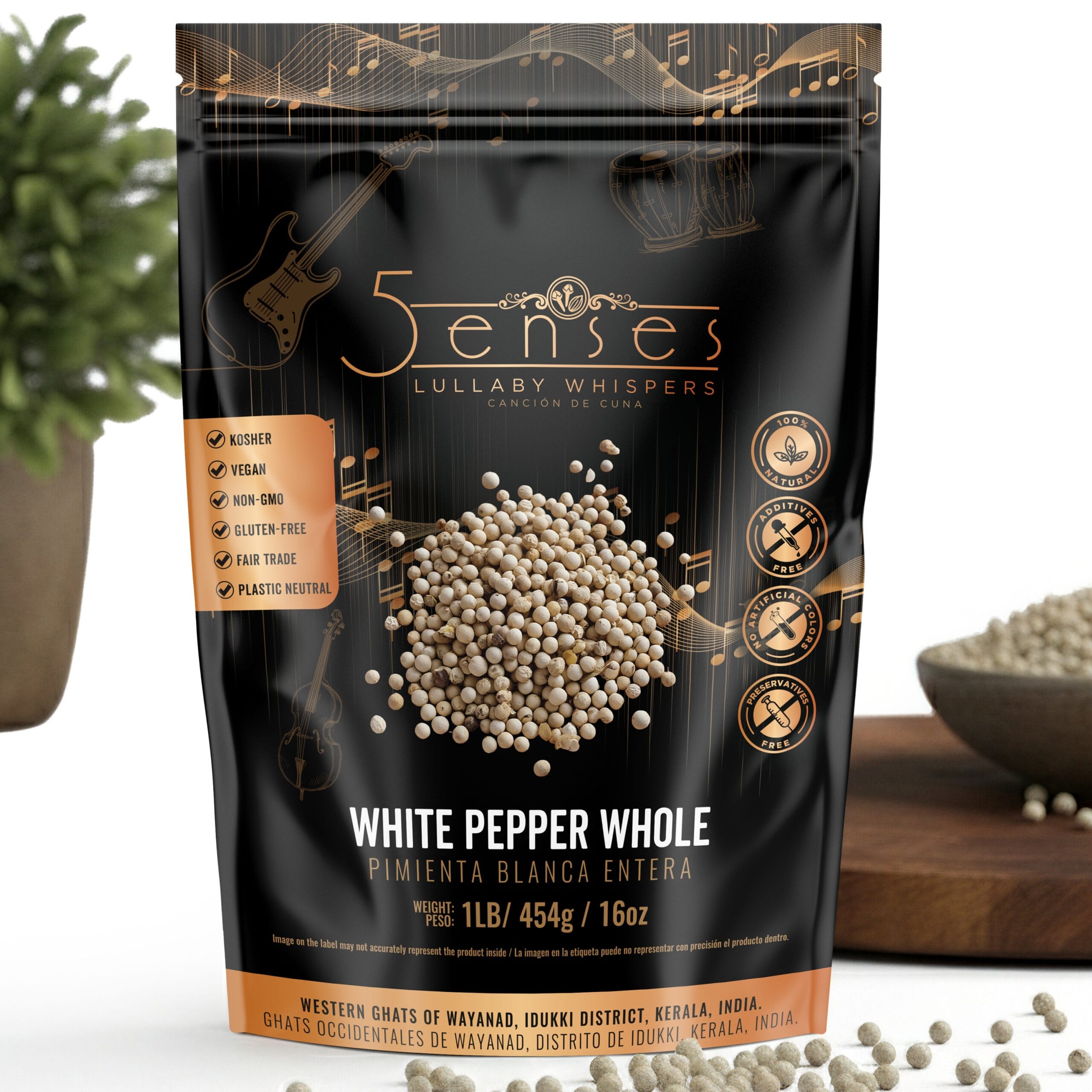32 5Senses Malabar White Pepper Whole | Pimienta Blanca | Lullaby Whispers | 100% Natural, Non-GMO, Fairtrade, Kosher, Gluten-Free, Vegan - Image 1