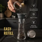 SpiceCare Collection Whole Pepper Mill Set | Professional 304 Brushed Stainless Steel & Glass Grinders (Set of 2) | 200ml Premium Kitchenware - Image 6