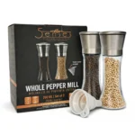 SpiceCare Collection Whole Pepper Mill Set | Professional 304 Brushed Stainless Steel & Glass Grinders (Set of 2) | 200ml Premium Kitchenware - Image 2
